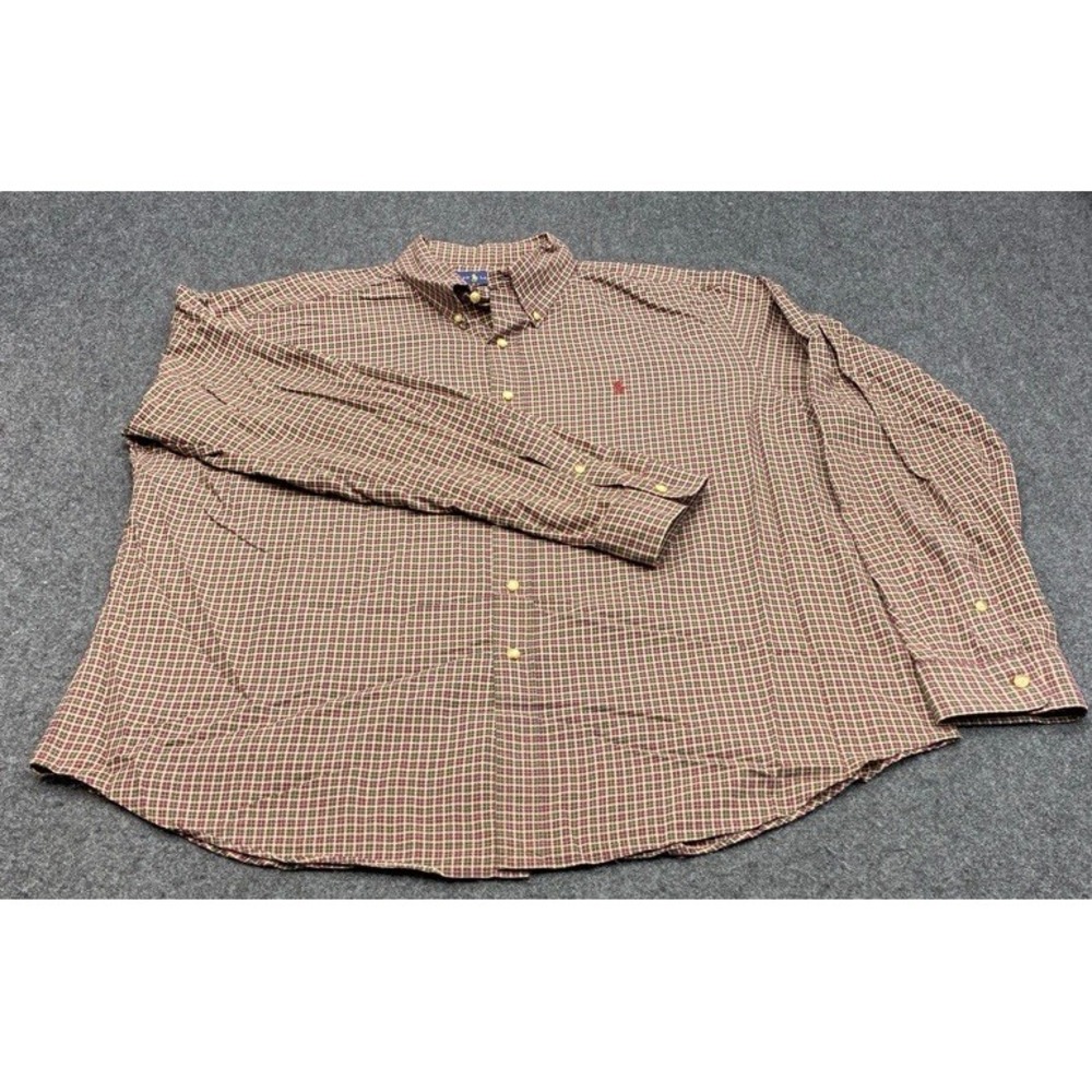 Ralph Lauren Button Down Shirt Mens XXL Burgundy Green Plaid Classic Fit Cotton